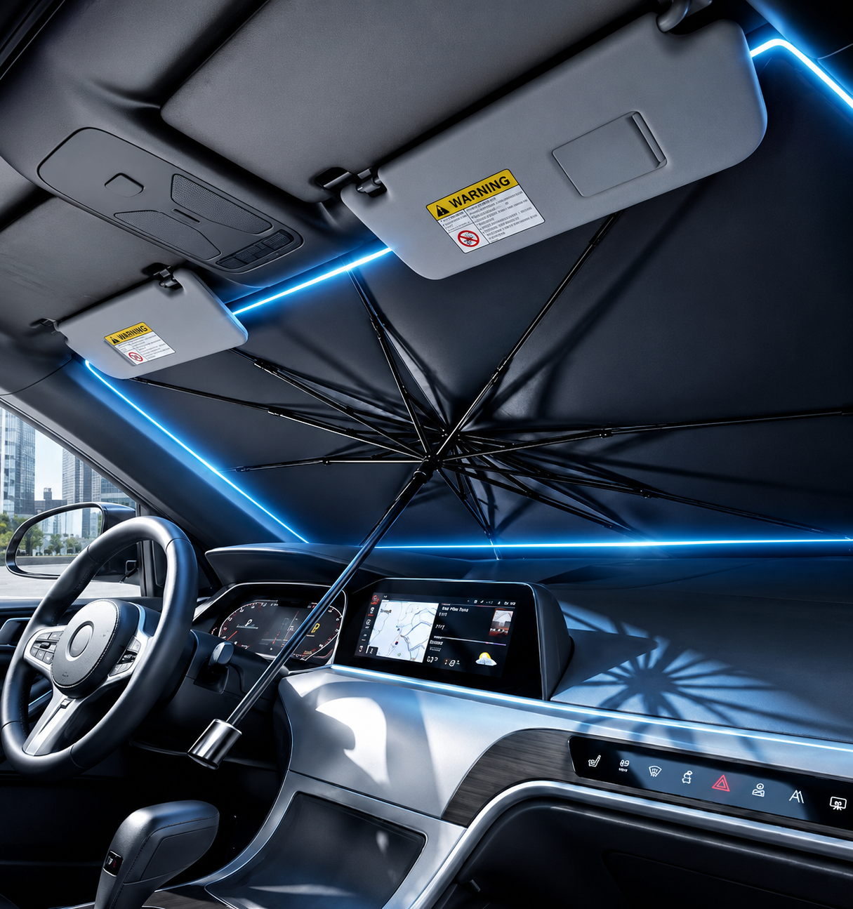 Car Windshield Sun Shade, Foldable Umbrella Sunshade/Cover for Most Cars Reflective Sunshade for Car Front Windshield